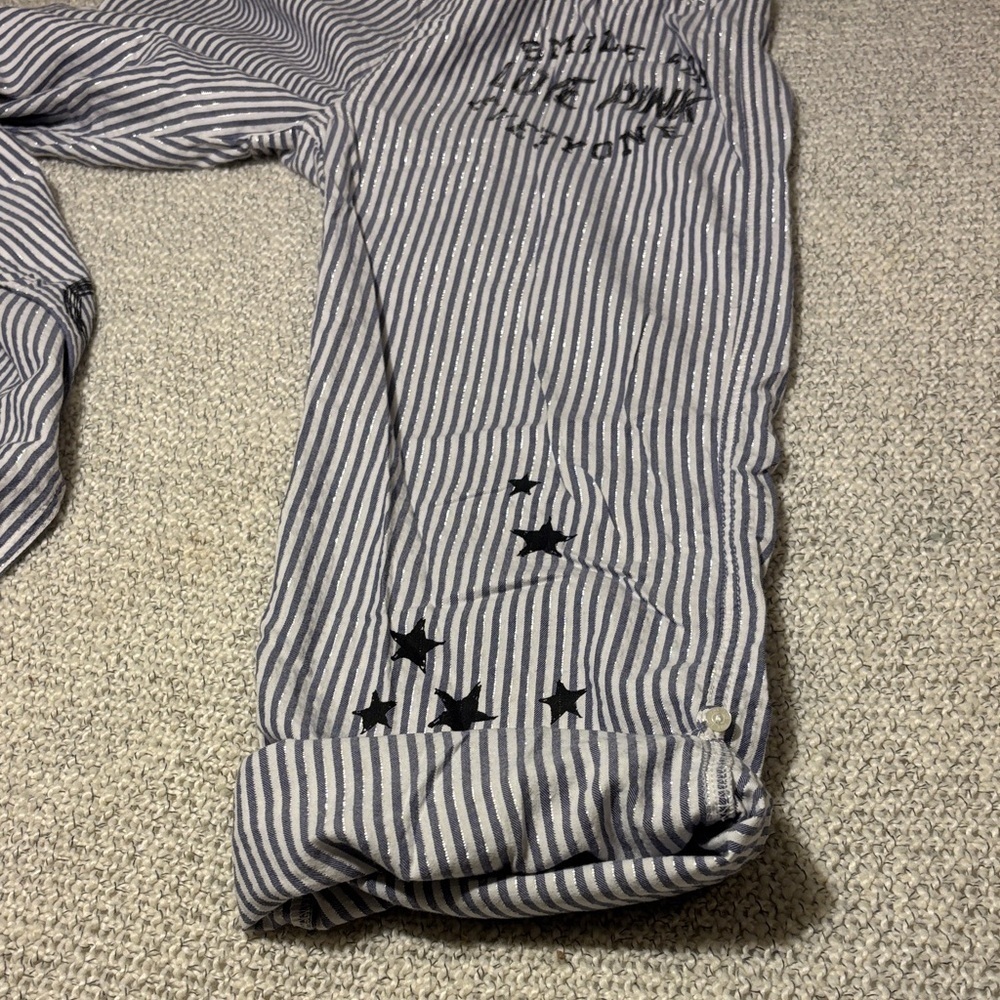Vintage Victoria's Secret PINK Striped Blue Metallic Pajama Pants - Picture 7 of 10